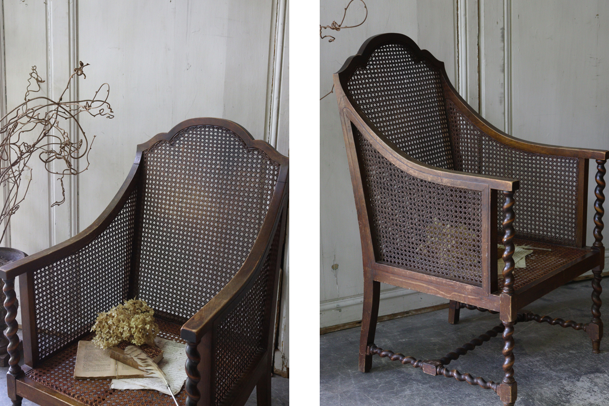 RE229 イギリスの古い ケイン アームチェア 椅子